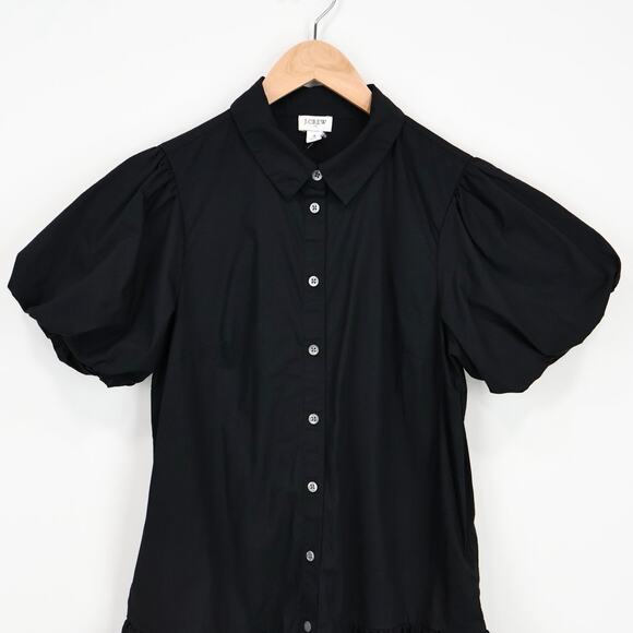 NWOT J.Crew Factory Bubble-Sleeve Button Front Mini Shirt-Dress In Black Size 4 - Picture 5 of 8